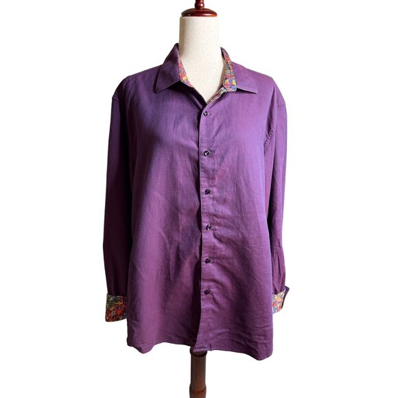 Purple Robert Graham 2XL Long Sleeve Button Up Shirt Embroidered Artsy Flip Cuff - Picture 1 of 9